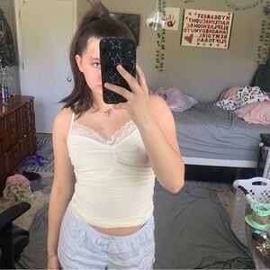 Women's Cream Lace Trim Top